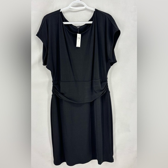 $98 NWT Ann Taylor loft Black Cap Sleeve Cinched Waist knee length Size Large - Picture 3 of 11